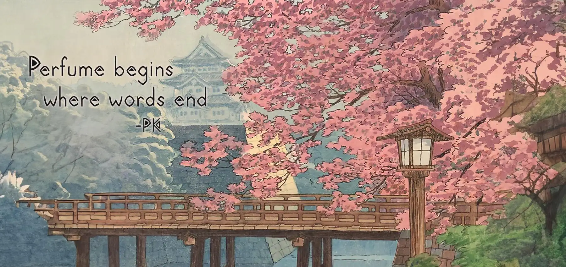 7-perfume begins where - temple cherryblossom woodcut